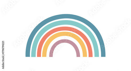 A colorful, minimalist rainbow illustration with soft pastel shades creates a cheerful and optimistic design, perfect for children's themes or positive messaging.