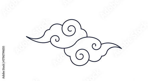 Traditional East Asian cloud motif, a stylized depiction of swirling clouds often found in paintings and decorative art, representing good fortune.