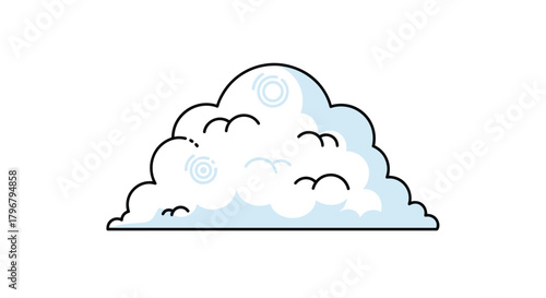 A whimsical illustration of a fluffy, light blue cloud with a cute face and swirling details, evoking a sense of calm and dreamy weather conditions.