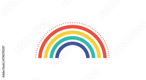 A colorful rainbow arc with a dotted outline evokes feelings of hope, joy, and positivity, representing inclusivity and bright futures.