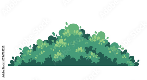 Stylized cartoon bush illustration with varying shades of green foliage, creating a lush and vibrant natural element for design projects.