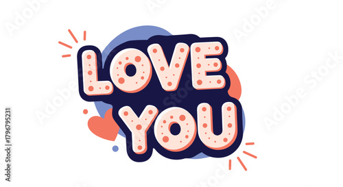 Playful hand-lettered 'Love You' typography with a bubbly, retro aesthetic and vibrant color palette, perfect for cards, gifts, and affectionate designs.