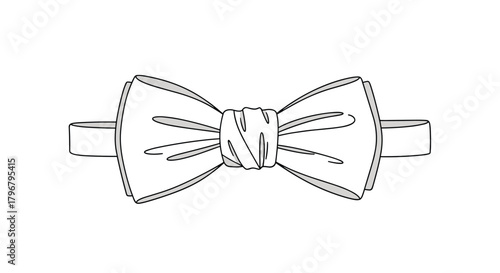 A hand-drawn illustration of a classic bow tie, featuring a symmetrical design with textured shading and a central knot, perfect for formal wear concepts.