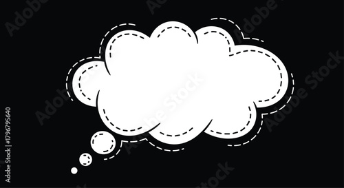 A whimsical, hand-drawn style thought bubble illustration in black and white, perfect for conveying ideas, dreams, or internal monologue concepts.