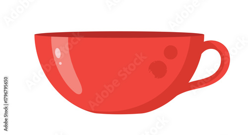 A vibrant red ceramic teacup sits isolated on a white background, showcasing a simple, rounded design with a comfortable handle for enjoying warm beverages.