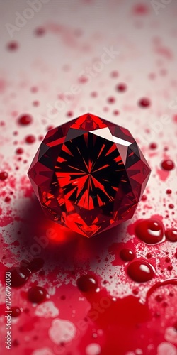 Red diamond with blood splatters, symbolizing conflict diamonds,  jewelry,  blood diamonds