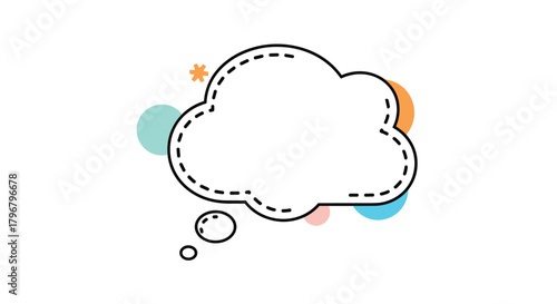 A whimsical thought bubble illustration with a dotted outline and colorful accents provides a creative space for text or ideas, perfect for concepts and design.