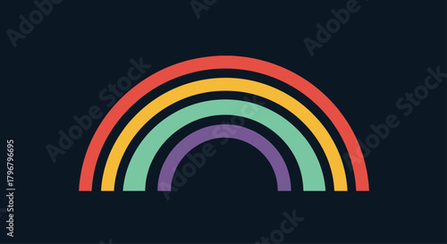 A vibrant, stylized rainbow arc against a dark background evokes feelings of hope, positivity, and inclusivity, perfect for representing diversity and joy.