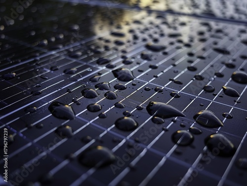 Close-up of water droplets on a solar panel surface
