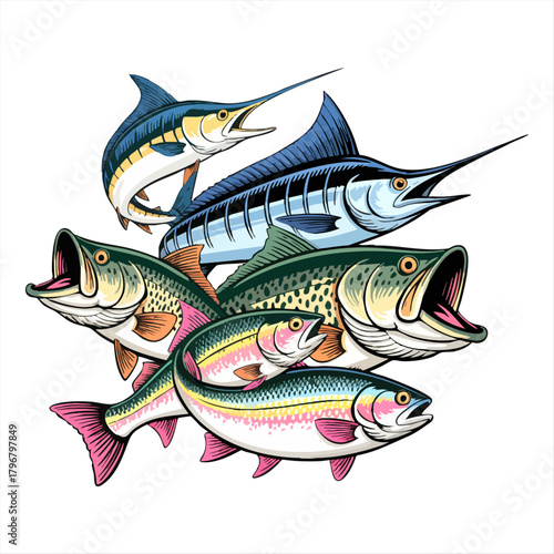 Wild Sport Fish Vector Collection