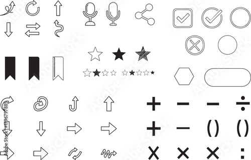 Collection of various icons, arrows, stars, and symbols