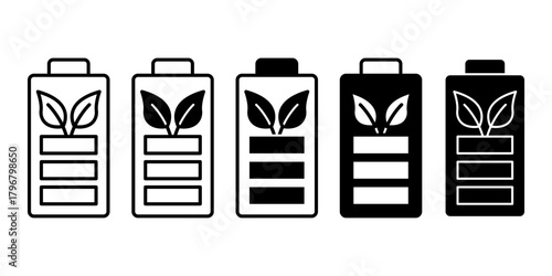 Eco Battery Black Icon Bundle for Green Energy and Renewable Power Storage Concept