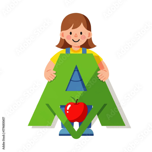 Cheerful girl holding a large recycling symbol to promote environmental sustainability and responsible waste practices for a greener future.