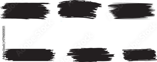 Black Brush Stroke Vector Set ink strokes grunge. Collection of vector paint bold brush strokes, hand drawn thick grunge lines and rectangle shapes modern grunge. Ink brush stroke set, black grunge
