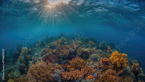 Fototapeta Naklejka Na Ścianę i Meble -  Underwater coral reef teeming with fish, showcasing marine biodiversity