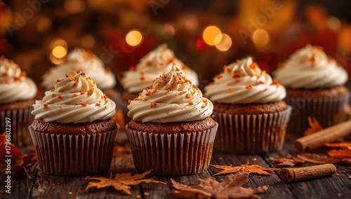 Fototapeta Naklejka Na Ścianę i Meble -  Pumpkin spice cupcakes, indulgent treat with refined sugar load
