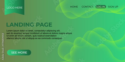 Green Gradient Landing Page Background with Smooth Abstract Wave Shapes Design