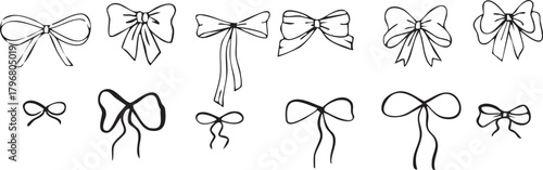 Collection of simple drawing tied decorative bows