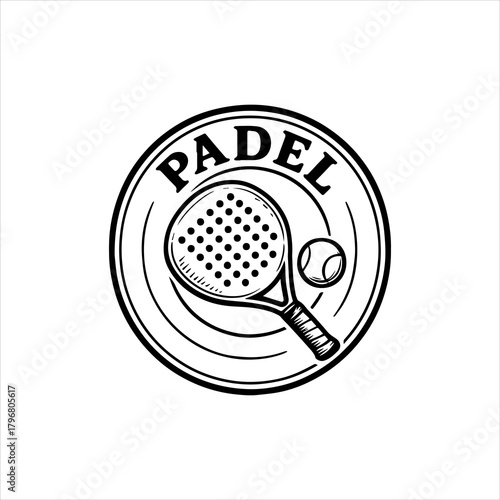 Padel Tennis Racket and Ball Emblem - Sports Equipment and Game Illustration