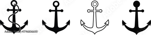 Variety of anchor symbols in nautical themed vector illustration style