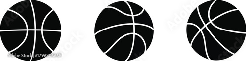 Three basketballs icon set black and white sport equipment vector art