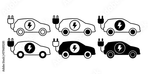 Electric Car Charging Black Icon Bundle for Green Mobility and Renewable Transport Energy