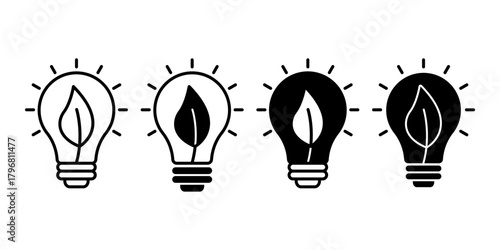 Green Energy Light Bulb Black Icon Bundle for Renewable Power and Sustainable Innovation