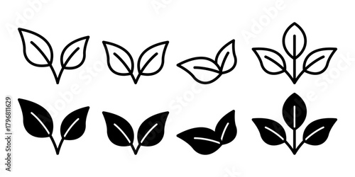 Green Leaf Symbol Black Icon Bundle for Eco Friendly Nature and Sustainable Design