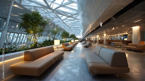 contemporary airport lounge with high transparency and clean visual flow