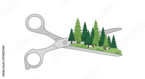 Conceptual artwork showing scissors severing a forest, symbolizing deforestation, habitat loss, and the urgent need for environmental conservation