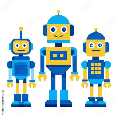 A cute set of funny retro cartoon toy robots, perfect vector illustrations for technology and science icons