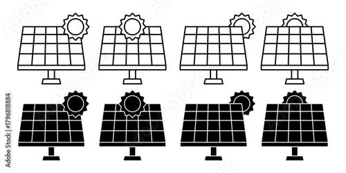 Solar Panel Energy Black Icon Bundle for Renewable Electricity and Eco Technology