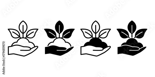 Tree Planting Black Icon Bundle for Reforestation and Green Environment Awareness