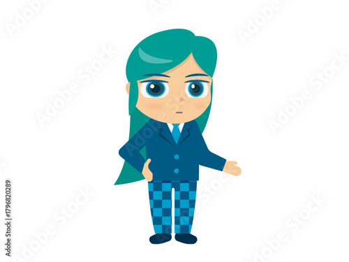 緑の長髪のスーツ姿の青年