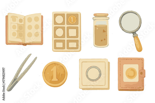 Collection of various tools and items for organization and observation in a creative workspace setting