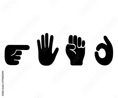Various hand gestures representing different meanings and expressions for communication