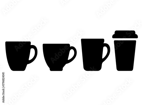 Variety of cup silhouettes showing different sizes for hot beverages at a cafe