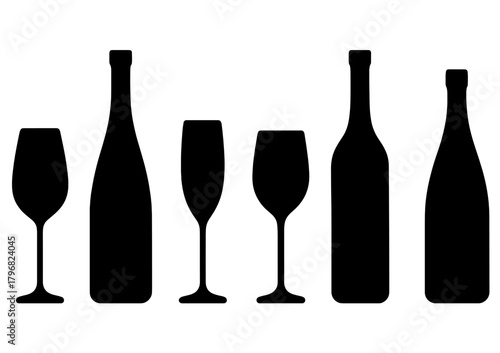 Shapes of different bottles and glasses for a celebration or toast