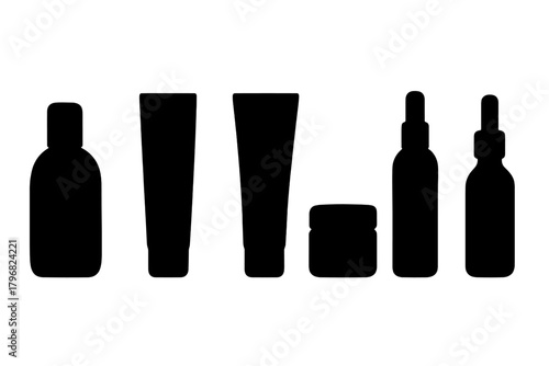 Various skincare products displayed on a simple background highlighting their shapes and forms