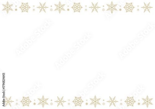 雪の結晶と星の横ラインフレーム/上品なシャンパンゴールドの装飾