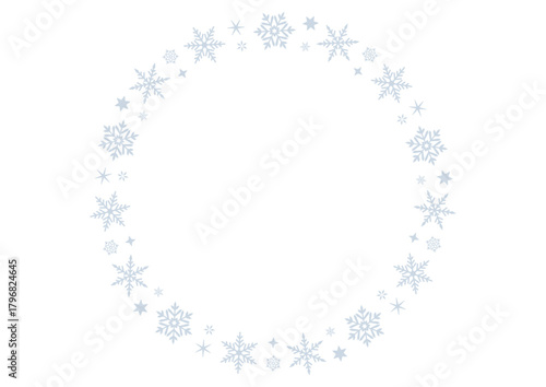 雪の結晶と星の丸形フレーム/アイスブルーのやさしい冬デザイン