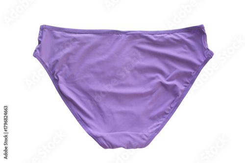 Lingerie. Women's lilac and purple panties on a white background. Back view.