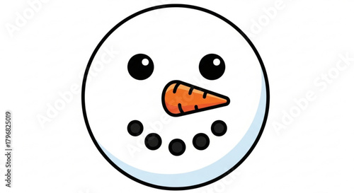 Adorable snowman face with cheerful carrot nose and dot mouth ready for your festive winter designs and holiday celebrations