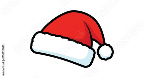 Festive Santa hat with fluffy white trim and pompom instantly evokes holiday cheer and Christmas spirit for seasonal promotions and designs