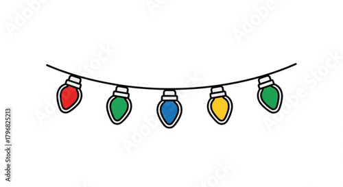 Vibrant string of festive holiday lights with red, green, blue, and yellow bulbs casting a cheerful glow for celebrations and decorations
