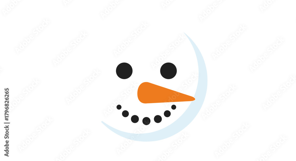 Obraz premium Simple smiling snowman face icon, winter celebration design, cheerful festive element