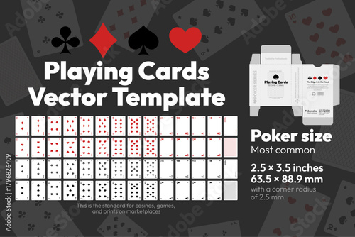 Playing cards vector template. Also includes a playing card box design.