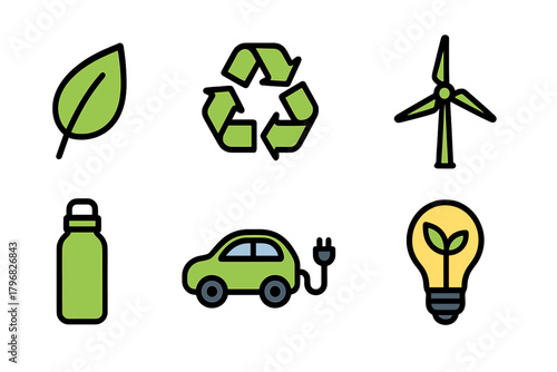 Icons representing sustainability and eco-friendly practices for a greener future