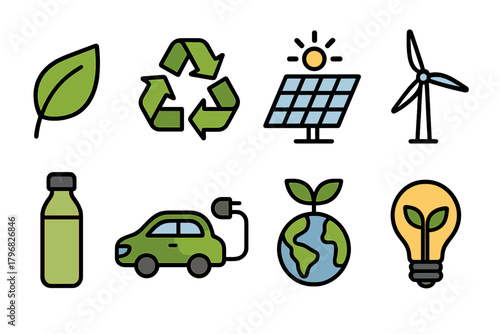 Sustainable energy and eco-friendly symbols representing green technology and environmental protection concepts