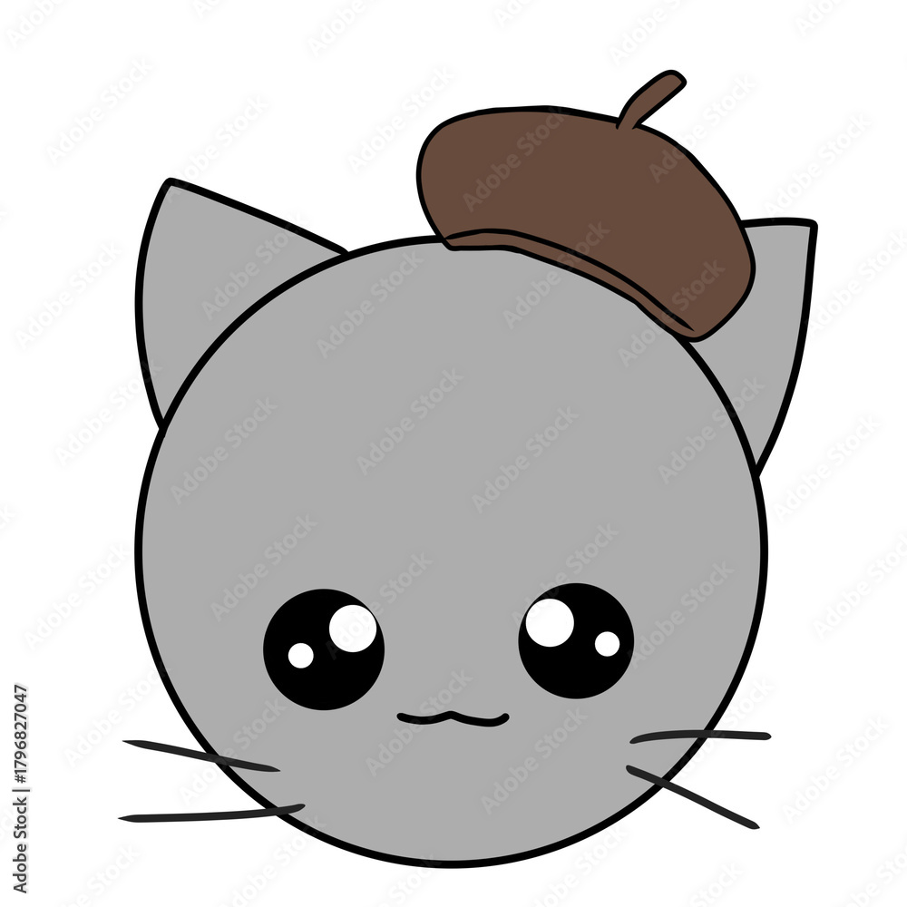 Fototapeta premium beret cat animal simple illustration ベレー帽 猫 動物 イラスト